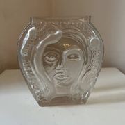 Moulded glass vase with Cubist portrait decoration, modern, 1970.