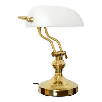 Lampe de notaire avec abat-jour en opaline blanche