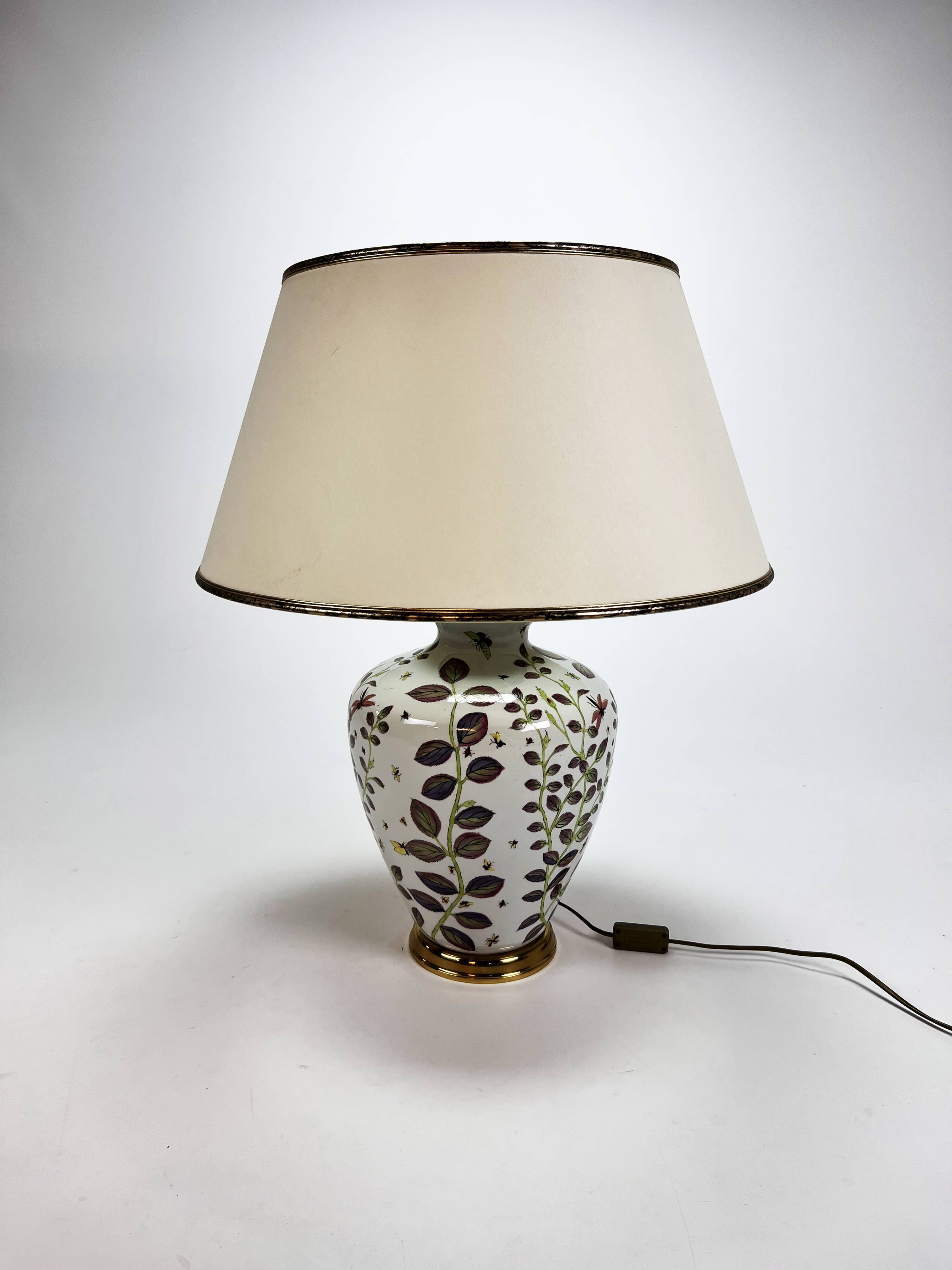 French hand painted ceramic vase lamp, 1970s