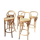 Set di 5 Sgabelli Thonet Style in Legno Curvato e Paglia di Vienna '70