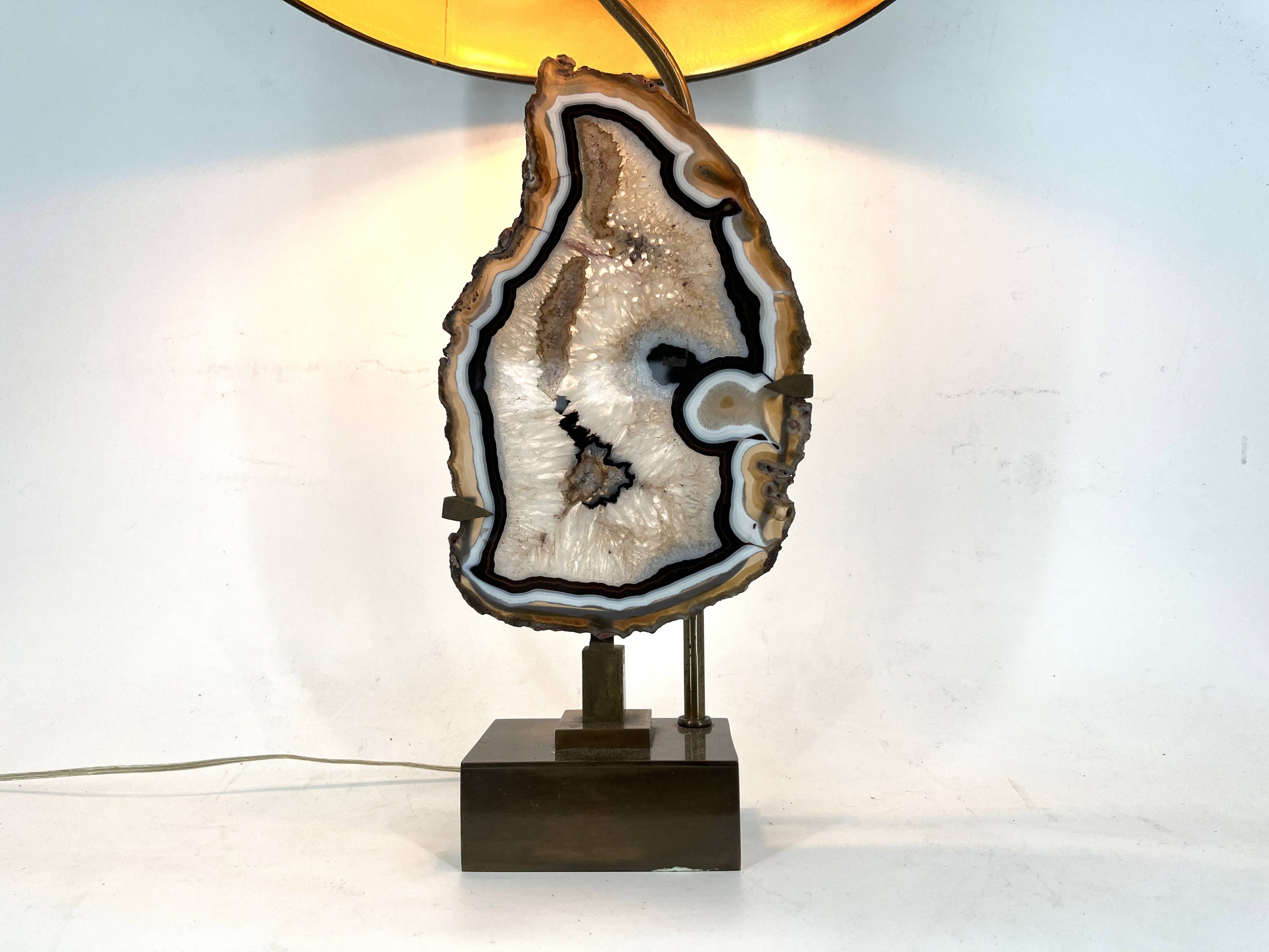 Lampe de table vintage en tranches d'agate en laiton, années 1970