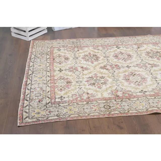 Vintage Turkish Hand-Knotted Wool Cotton Beige Area Rug 169x304