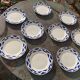 9 small plates, Courville model, Badonviller, made in France, blue geometric patterns