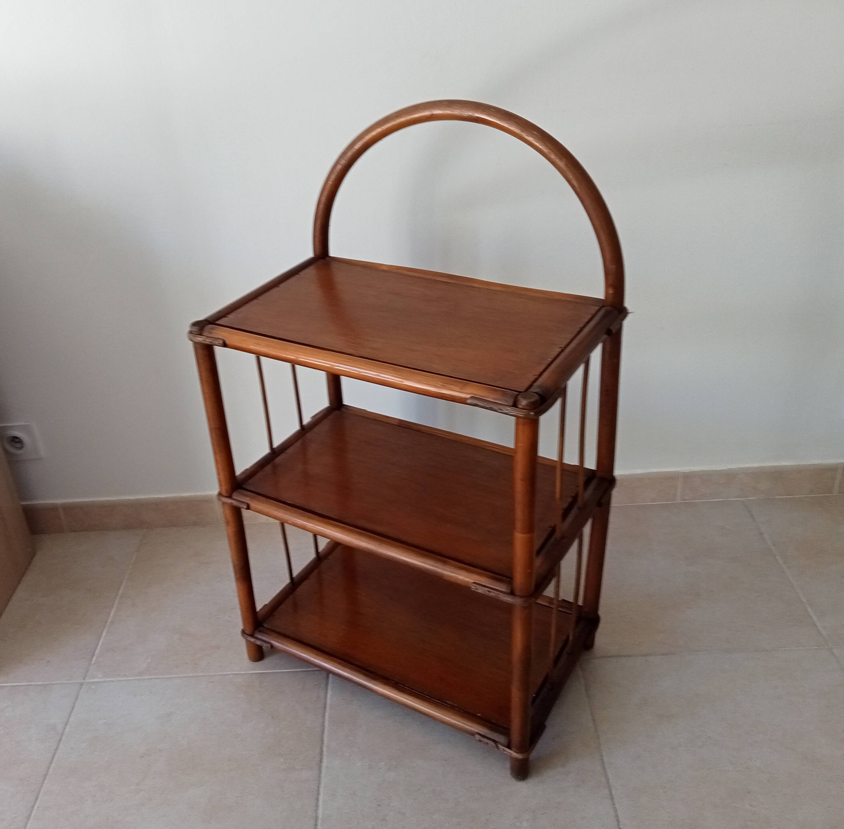 Vintage bamboo and rattan standing shelf