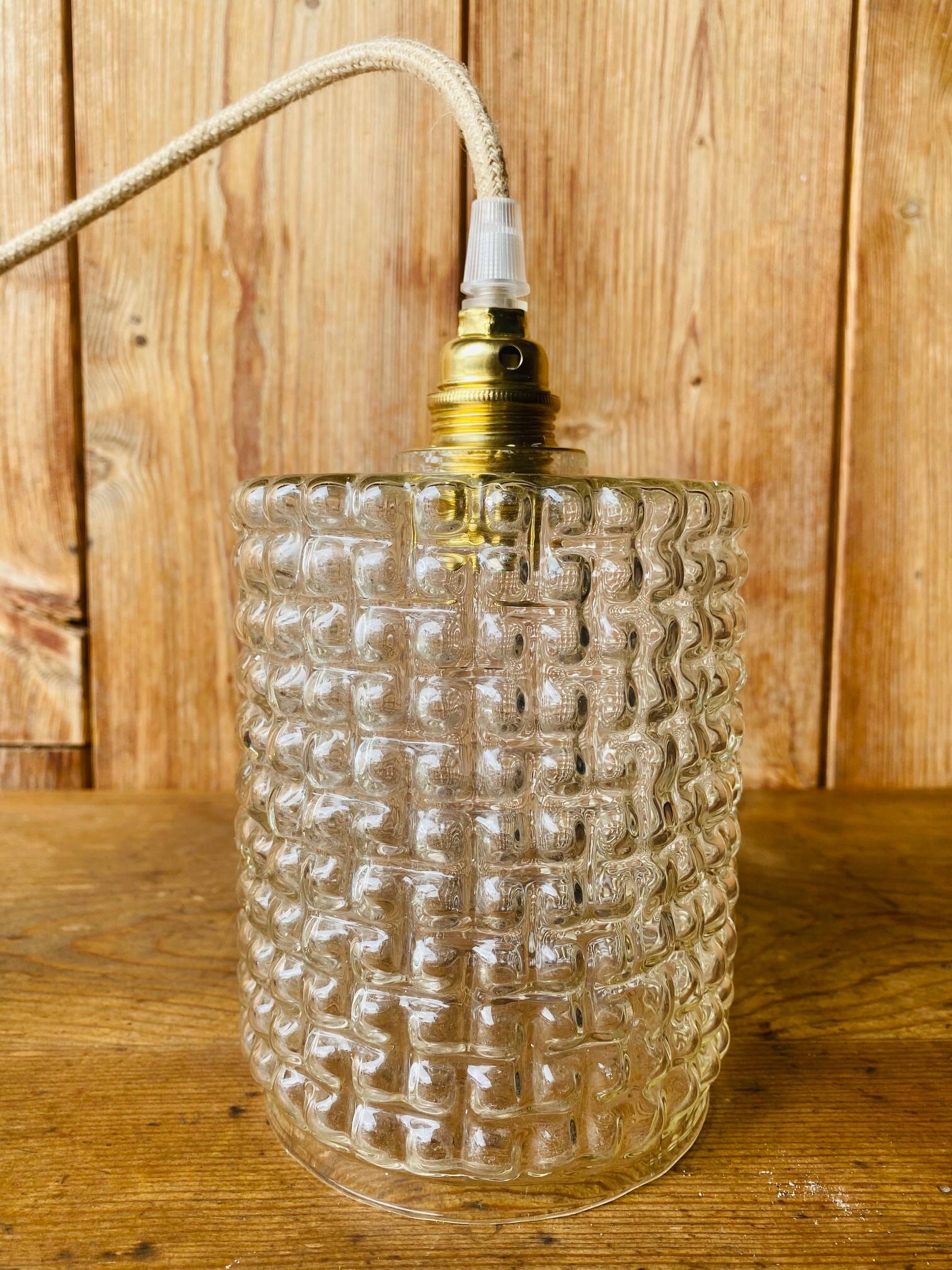 Vintage bubbled glass hanging lamp