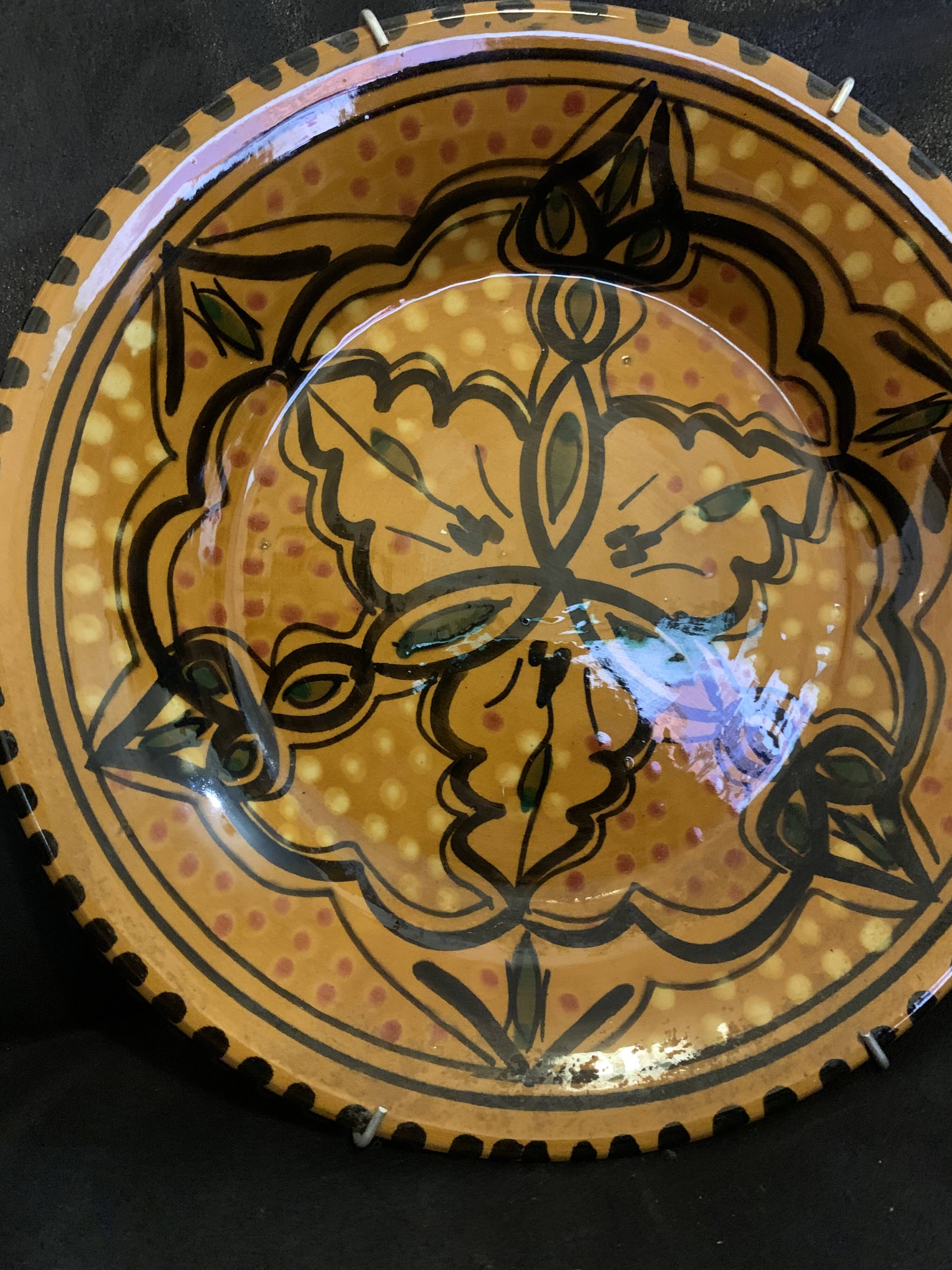Dish or plate Morocco hollow enameled ceramic made and hand painted old vintage decoration