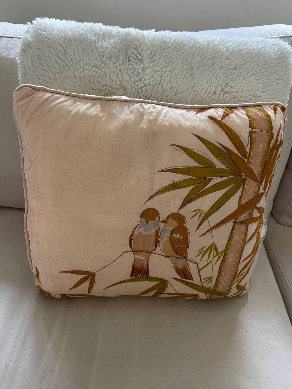 Vintage cushion decorated with birds, Thailand