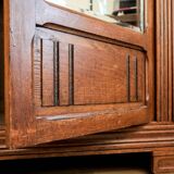 Old solid wood wardrobe with three vintage mirror doors