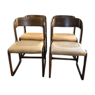 Série de 4 chaises Baumann "Traîneau" assise d’origine