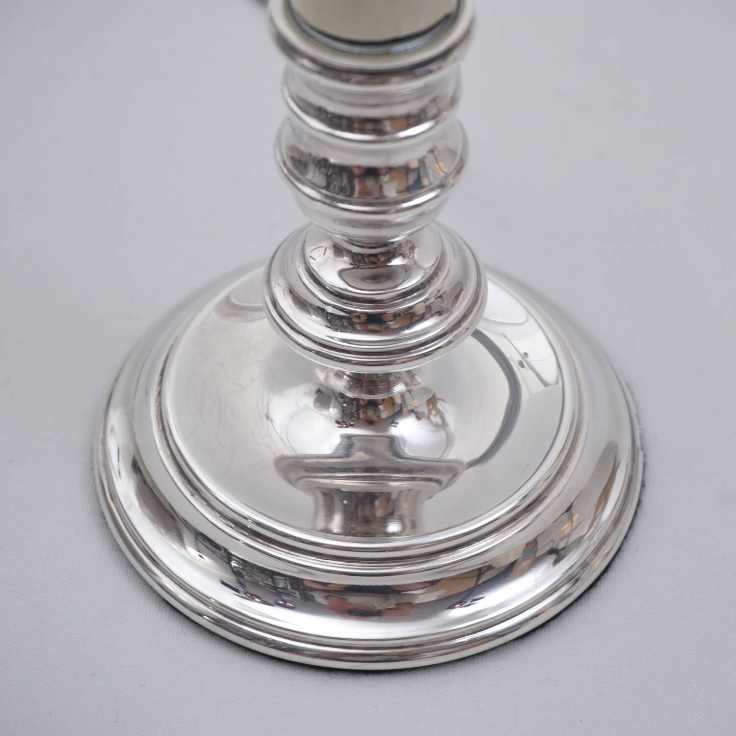 Mappin & Webb vintage pair candlestick table lamps, silver plate, signed, 1980`s ca, English