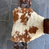 Vintage brutalist tripod chair in wood and leather