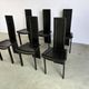 Vintage black leather dining chairs, set of 6, 1980s