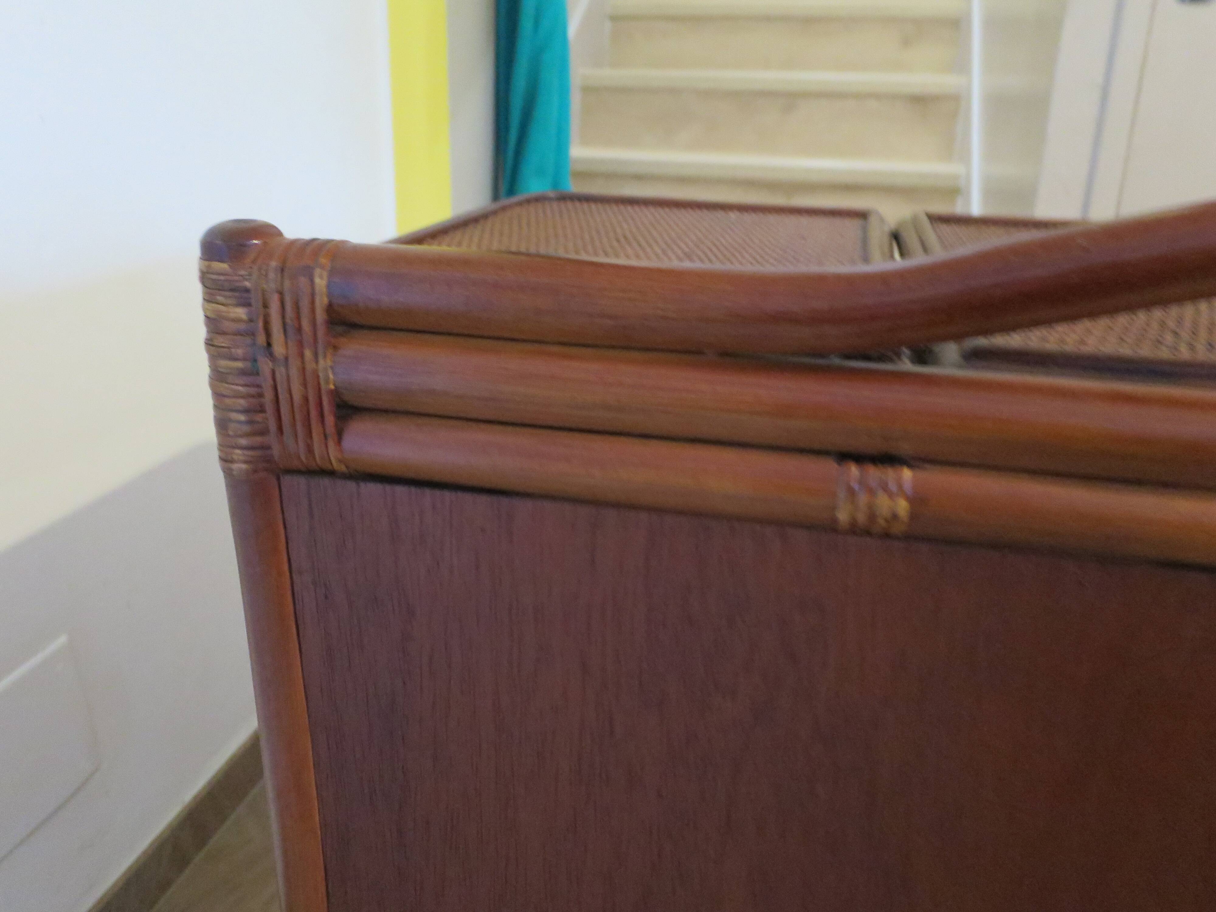 Vintage dressing table/chest - woven rattan - 5 drawers - mirror - 1960s/70s