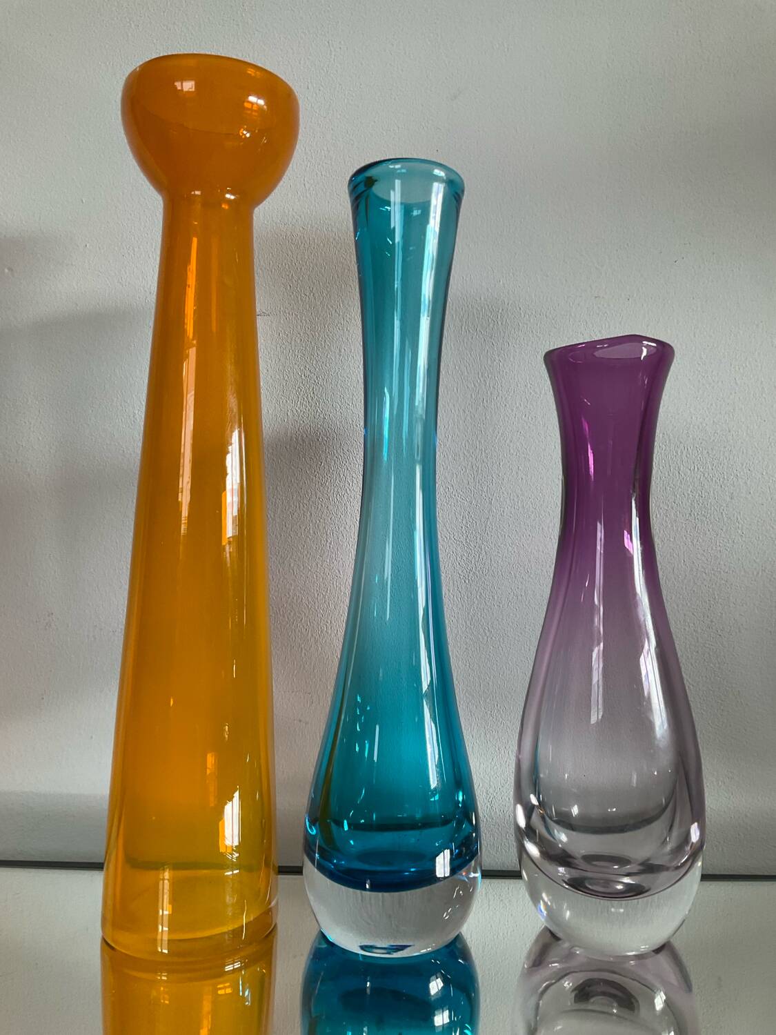 Set of 3 vintage glass paste vases