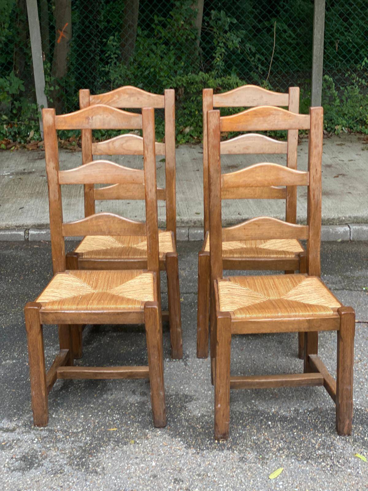 4 solid oak dining chairs with farmhouse straw