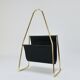 Porte-revues Carl Auböck II Midcentury, laiton et cuir noir, vintage, Autriche