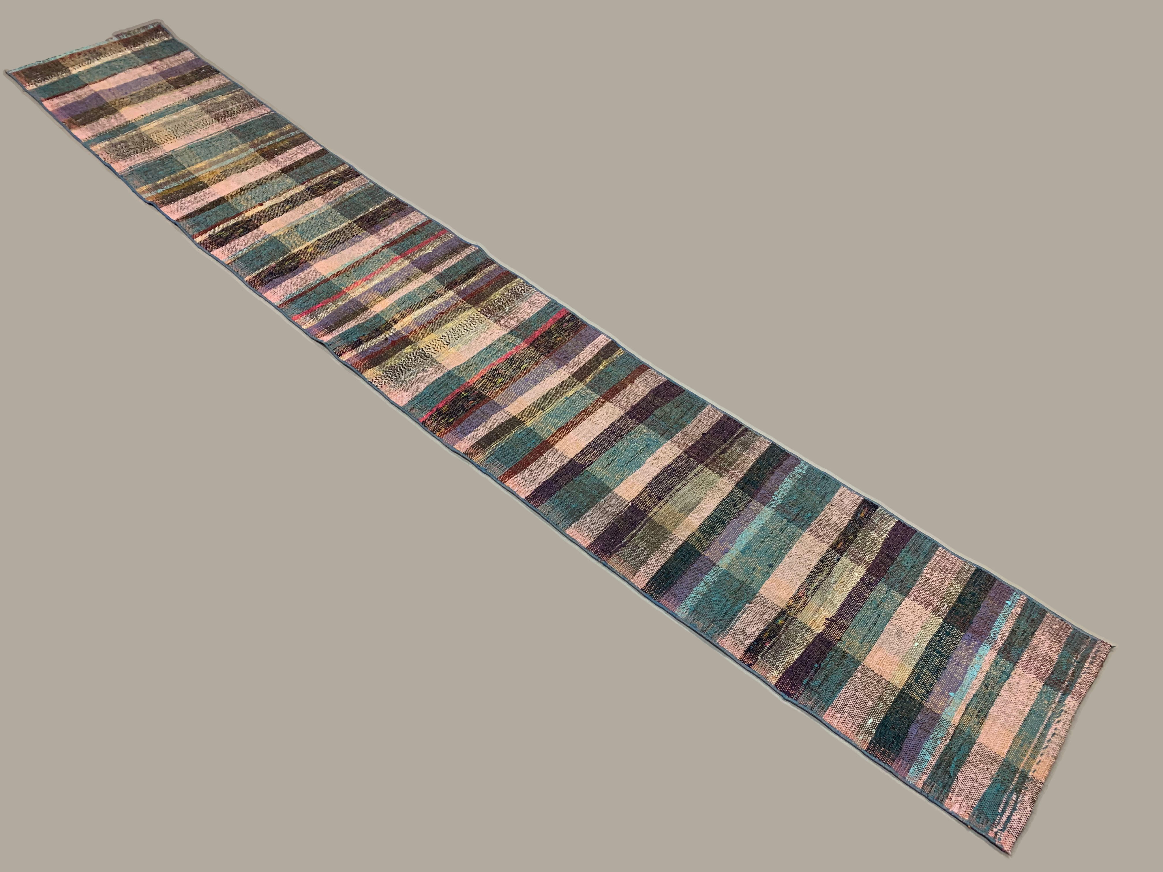 Old Turkish narrow Kilim Runner 330x50 cm, shabby chic, vintage kelim Pink Green