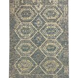 Geometric Kilim Rug, Bule Beige Contemporary Wool Carpet 195 x 128 cm