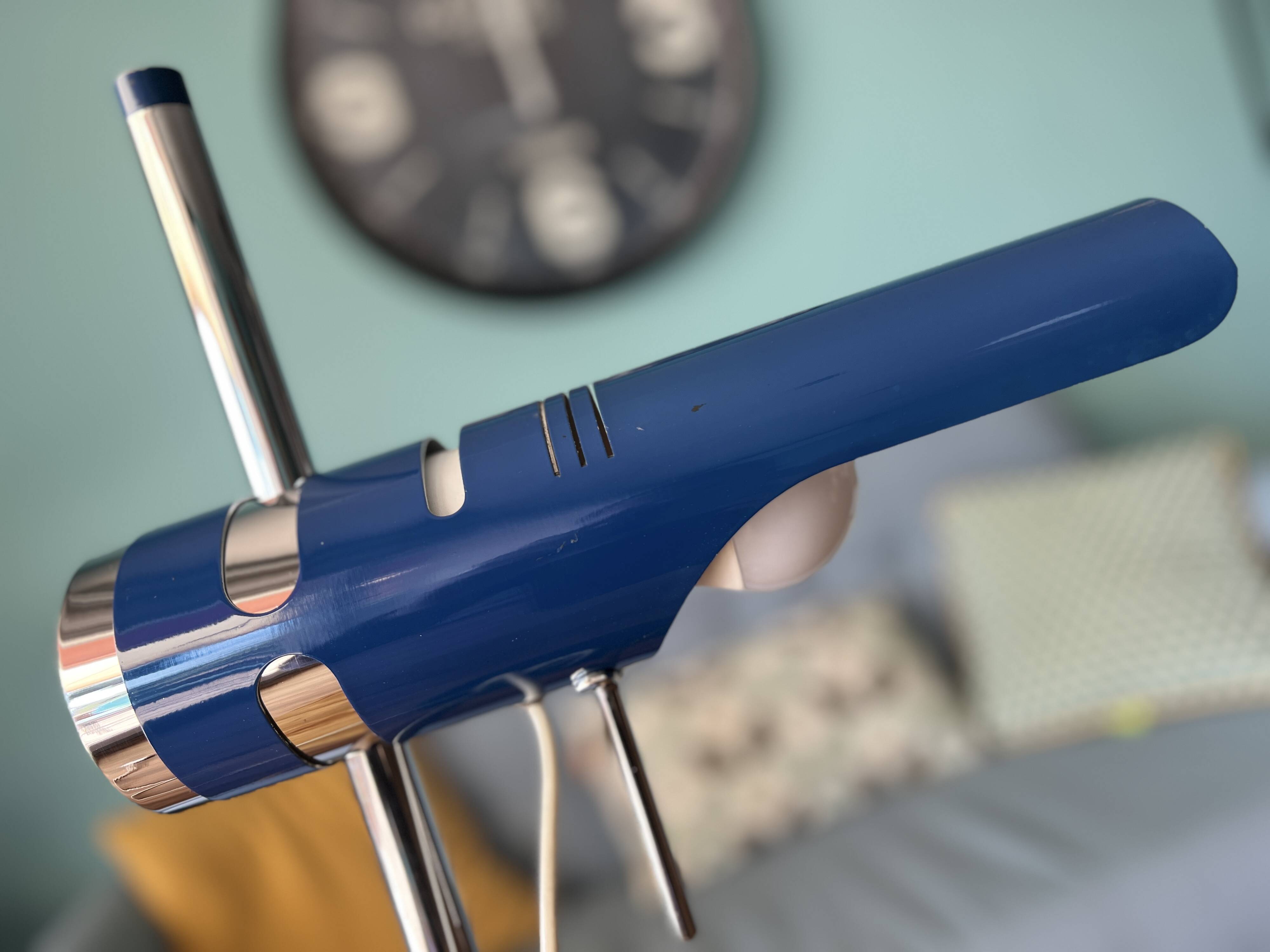 Retro Table Lamp from the 1970s: Articulated Arm, Swivel Shade, Electric Blue Enamel for space age d