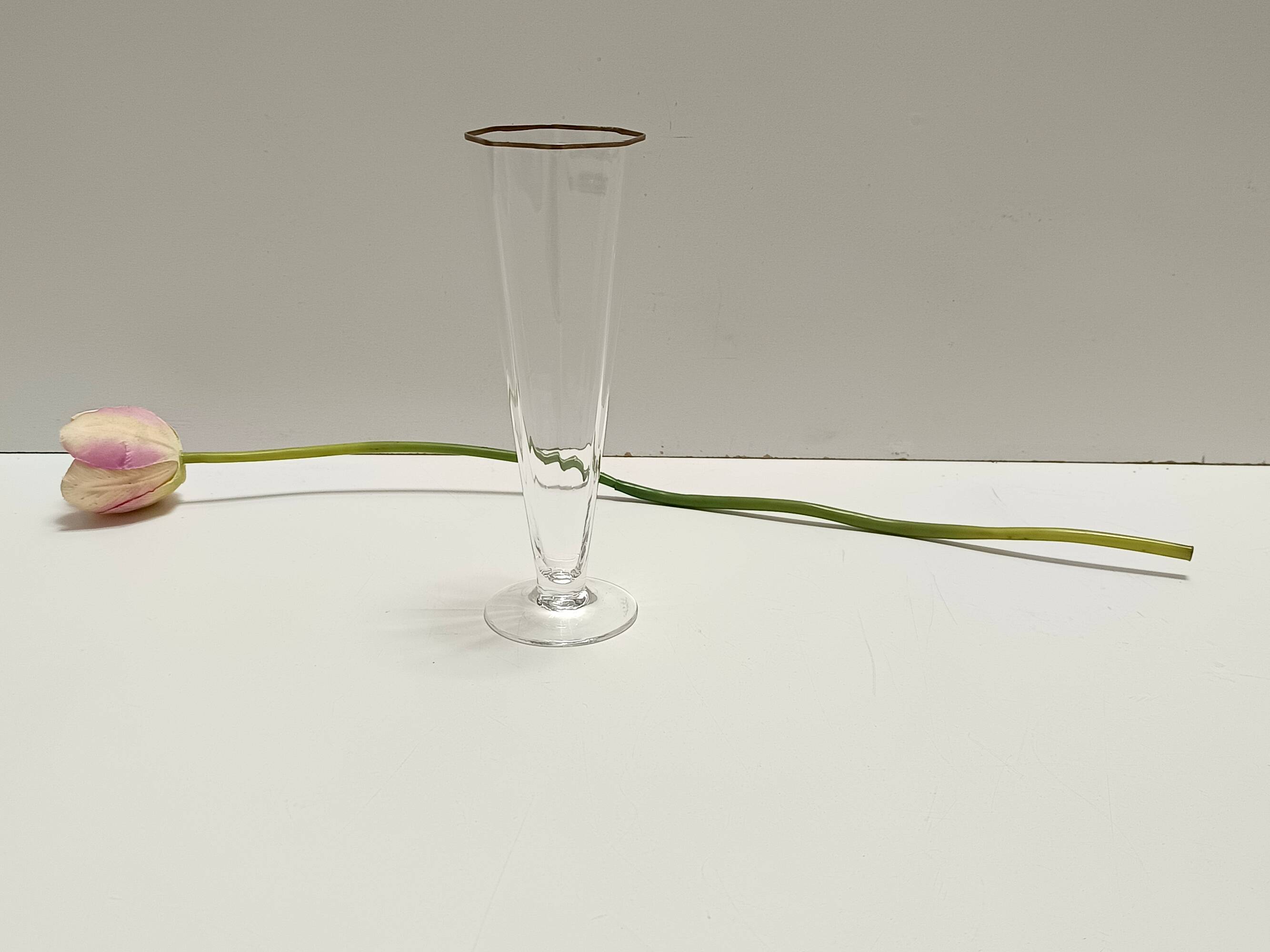 Set of Six Octagonal Hand Blown Murano Glass Flutes by Carlo Moretti, Italy