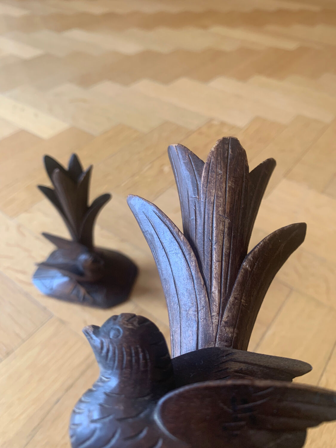 Carved wooden bird candlesticks - Black Forest