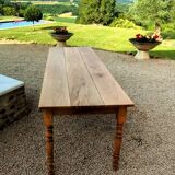 Table de drapier en chêne massif doré 230x73cm deux tiroirs