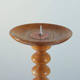 Vintage mid-century wooden candlestick, spool decoration from the 1970s.