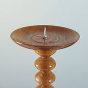 Vintage mid-century wooden candlestick, spool decoration from the 1970s.