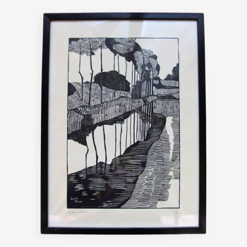 Framed woodcut signed and numbered Louis Massé