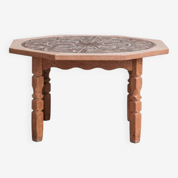 Table basse danoise vintage en chêne et carreaux de céramique