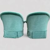 Paire de fauteuils crapaud velours vert d’eau 1970