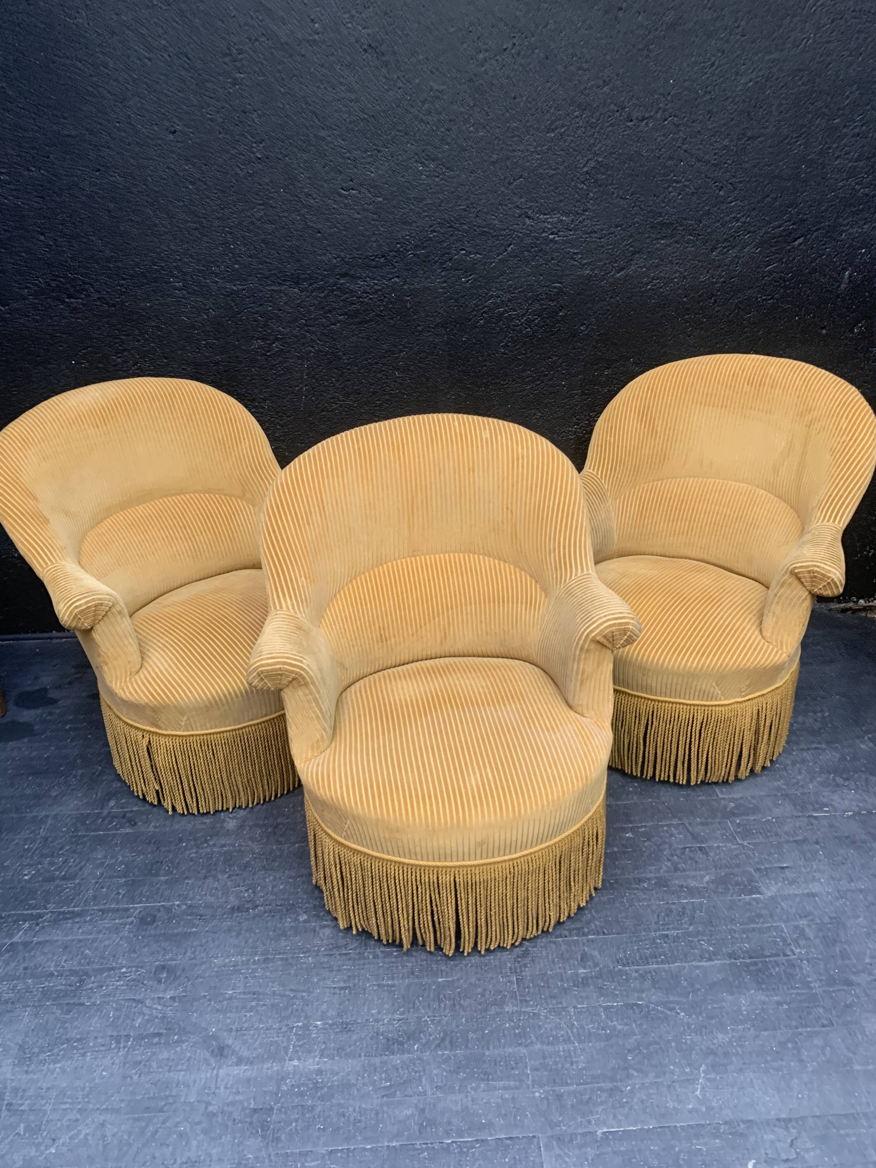 Suite de 3 fauteuils crapaud vintage
