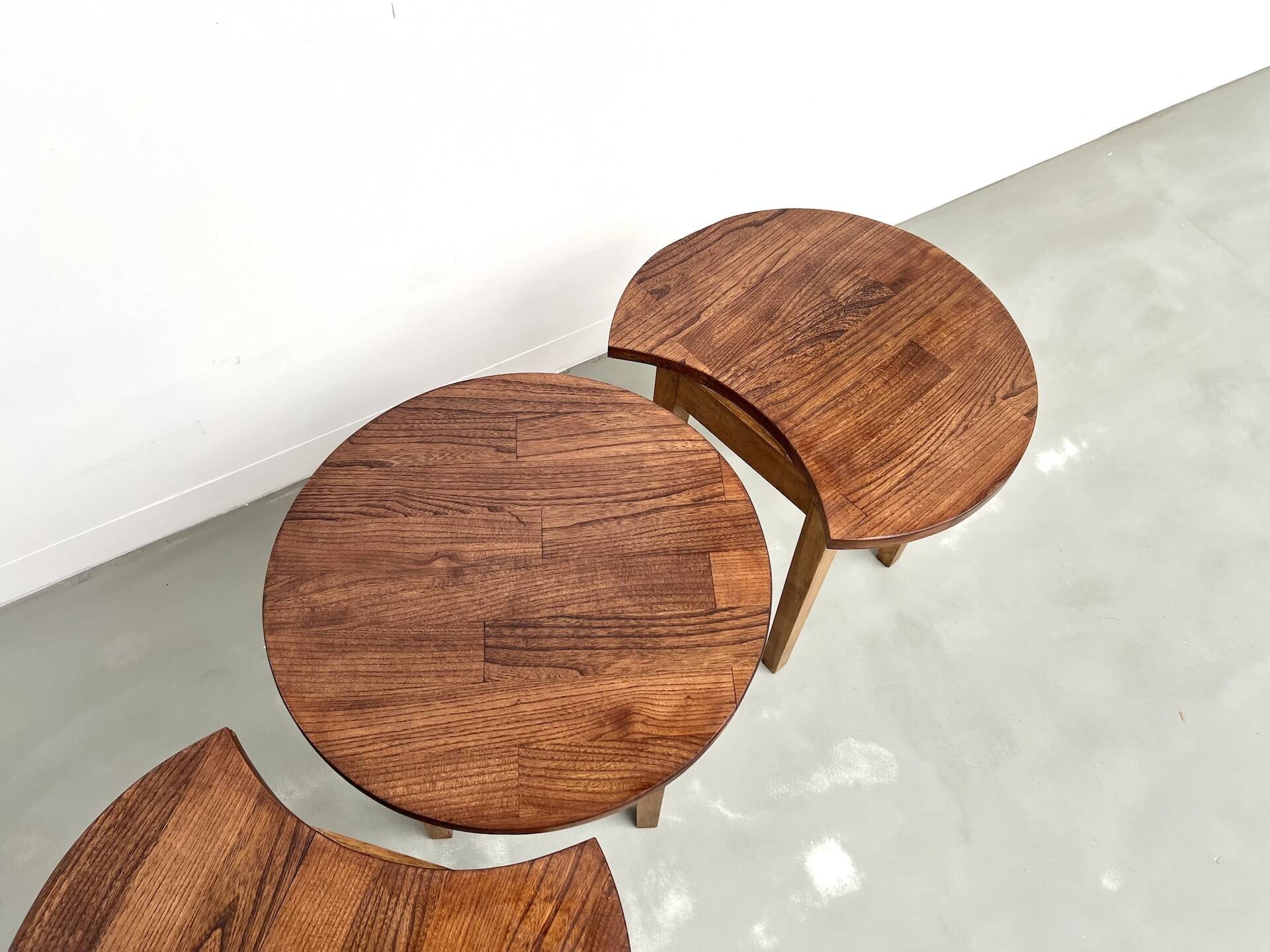 Set of 3 half-moon coffee tables, Denmark, 1960s