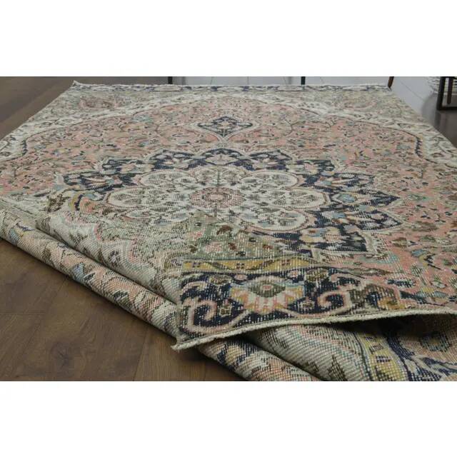 1970s Vintage Turkish Oushak Handmade Wool Cotton Pink Runner Rug 153x320