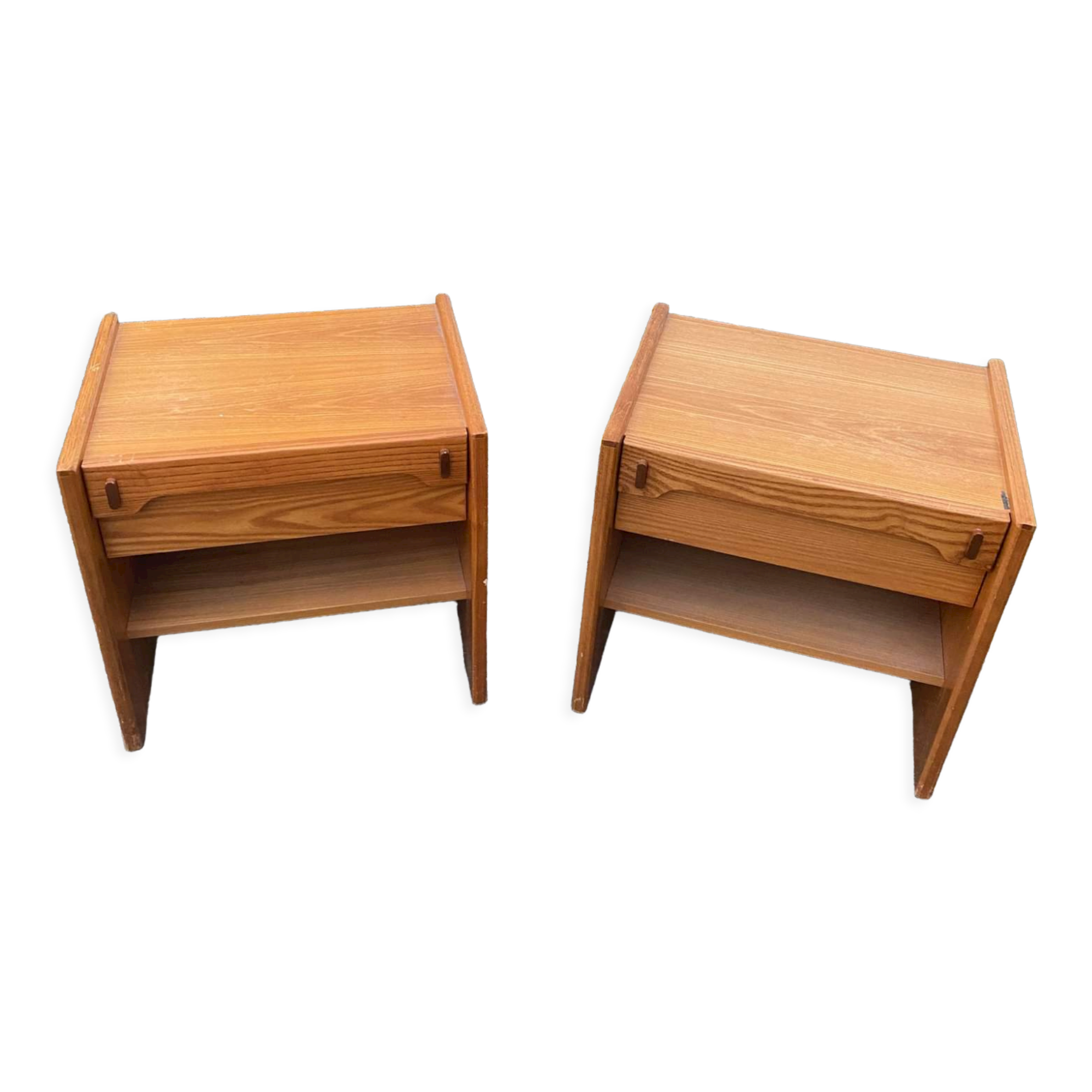 Pair old furniture bedside table wood pine vintage