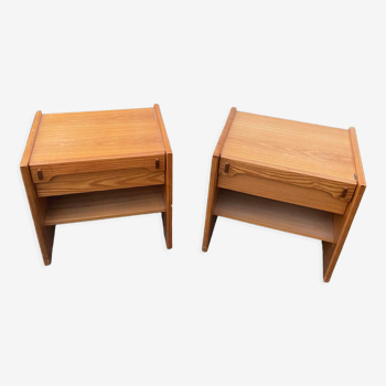 Paire anciens meubles table de chevet bois pin vintage