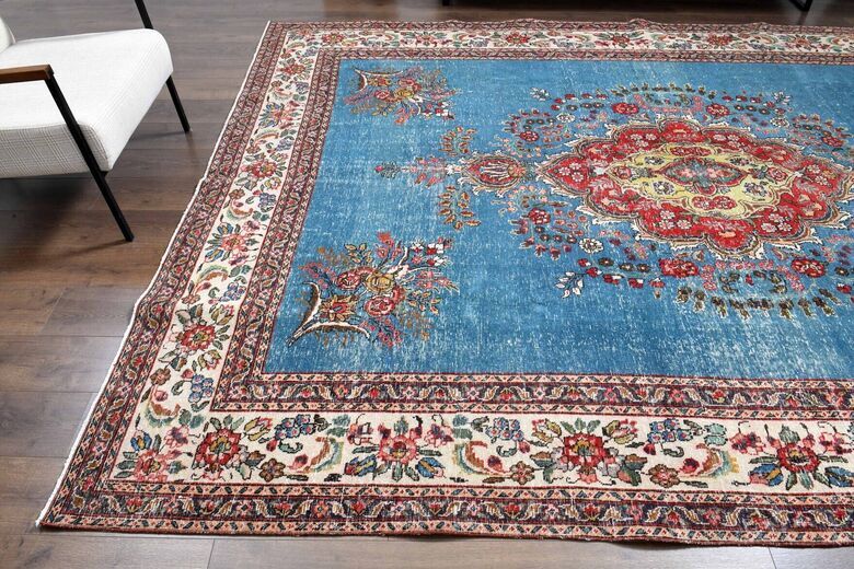 Blue Handmade Persian Vintage Rug 274x370 cm