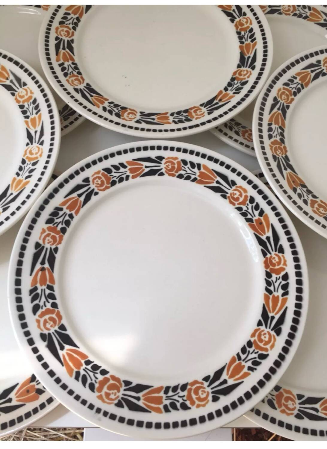 Assiettes à desserts Terre de Fer décor fleurs Badonviller Denise