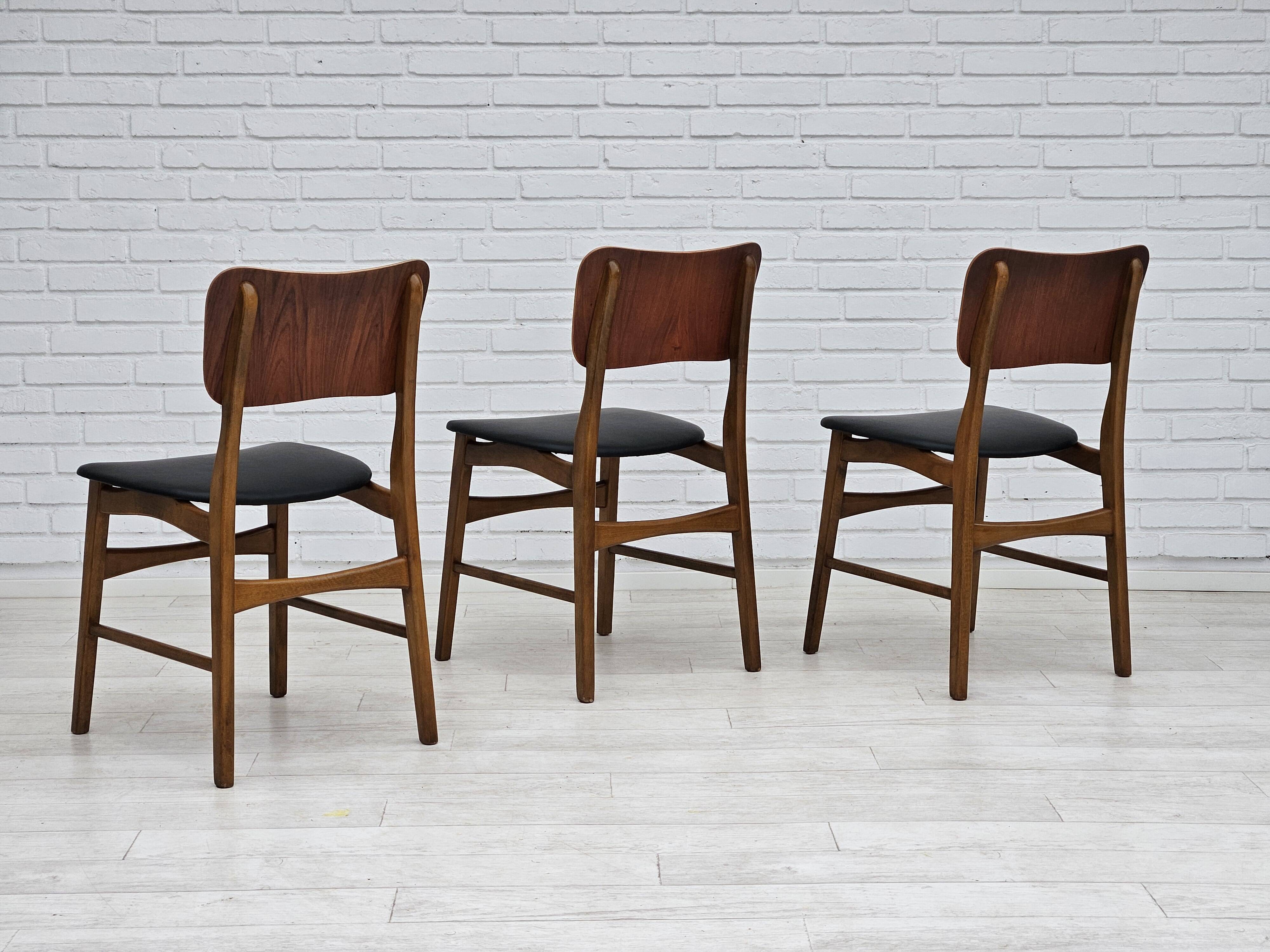 1960s, Danish design by Ib Kofod Larsen, set of 3 dining chairs model 62.