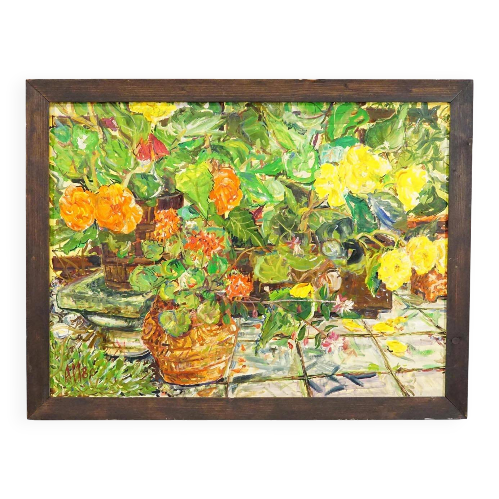 Oil painting by Alexander Michael – Begonias and geraniums, 1980