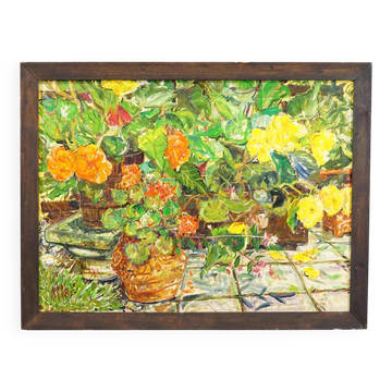 Oil painting by Alexander Michael – Begonias and geraniums, 1980