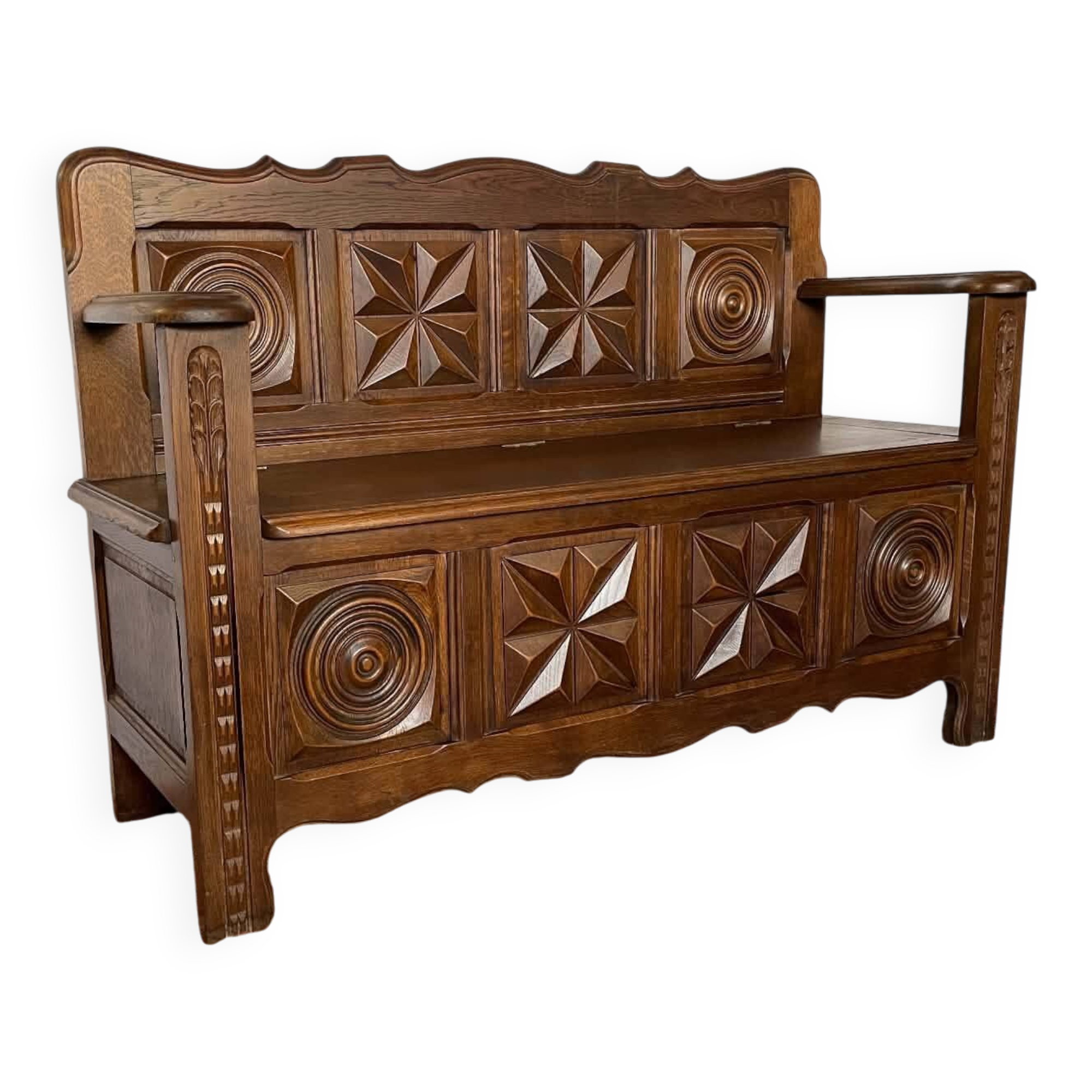 Antique oak carved bank chest – Breton style