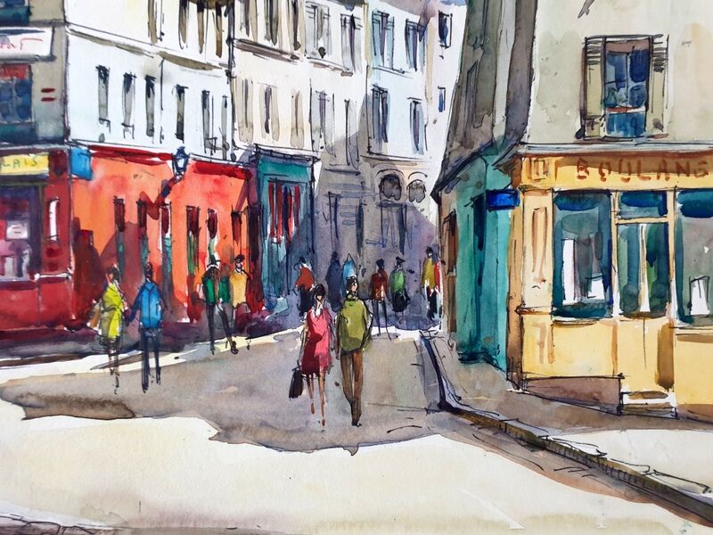 André Duculty (1912-1990) Watercolor on paper "Le Sacré Coeur, Le consulat, Paris" Signed