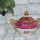 Teapot in Limoges porcelain, burgundy and gold