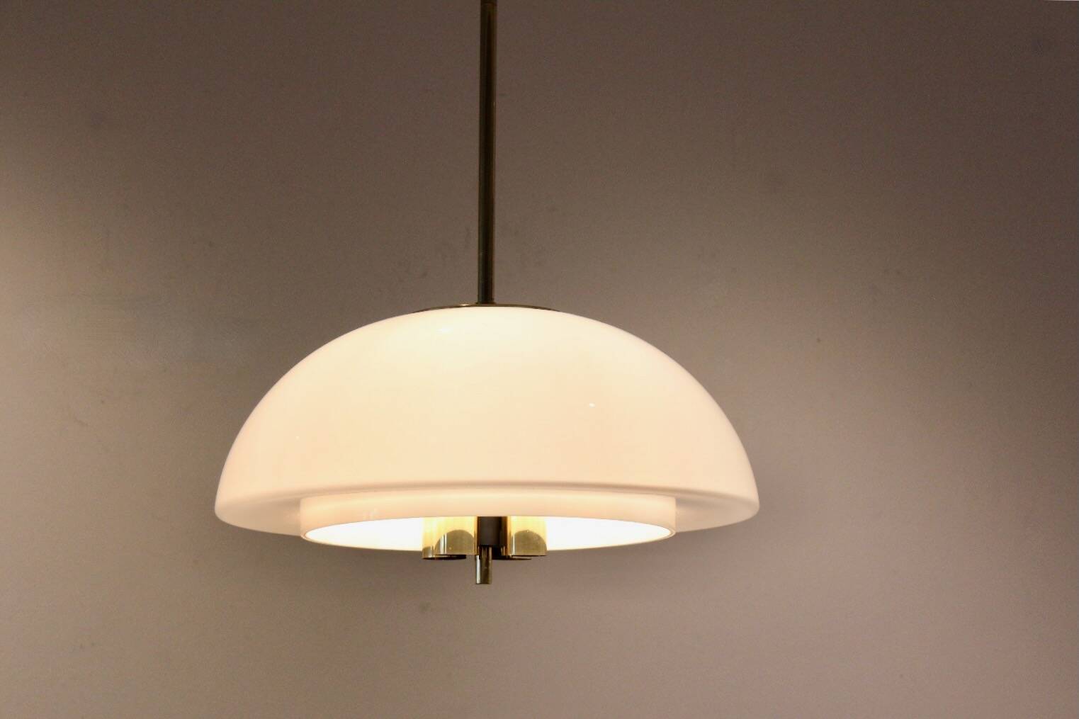 Glashütte Limburg Mushroom Pendant Light in Opal Glass and Brass
