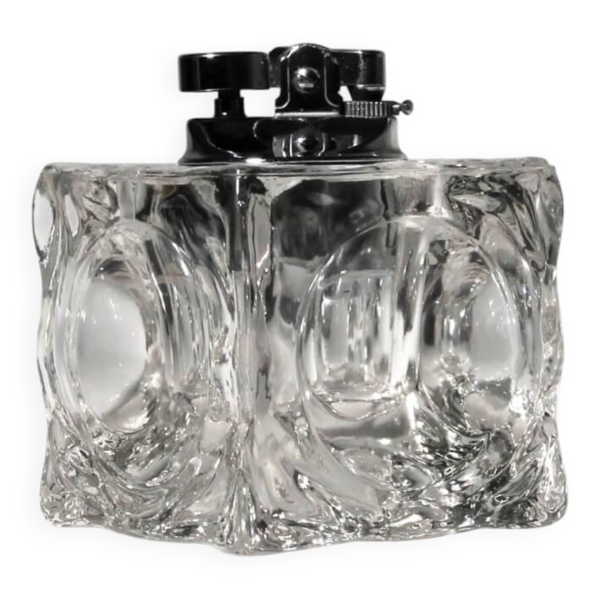 Briquet en verre en forme de cube de glace, années 1970