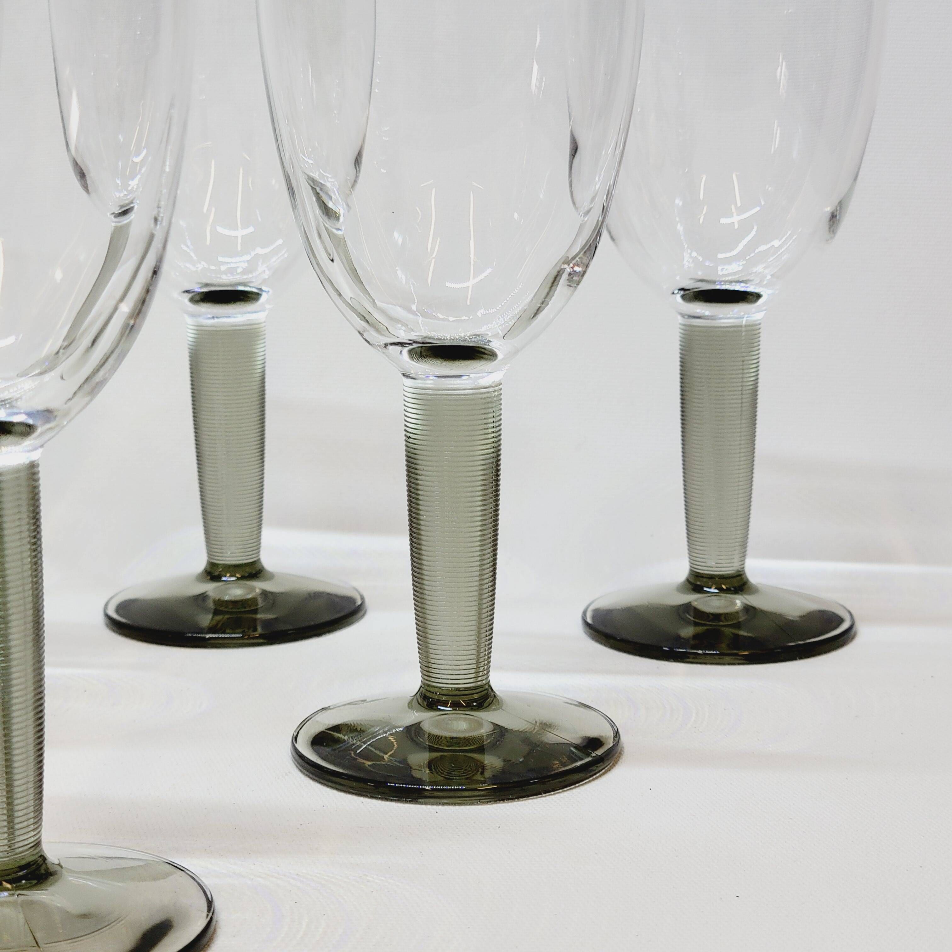 10 Bormioli Rocco Vintage Crystal Wine Glasses with Grooved Grey Stem