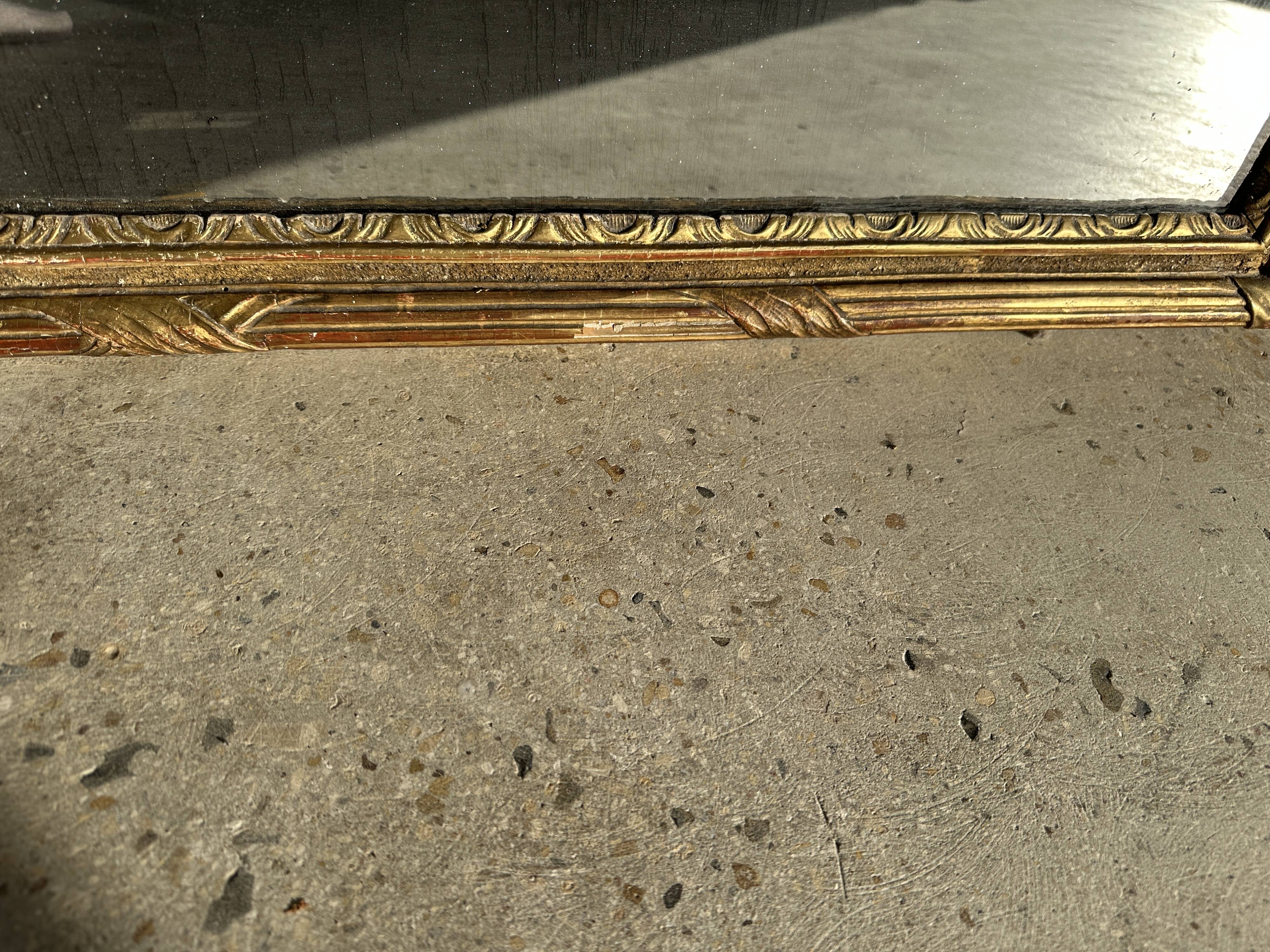 Large gilded mirror 19th century rounded corners mercury glass Louis XVI style