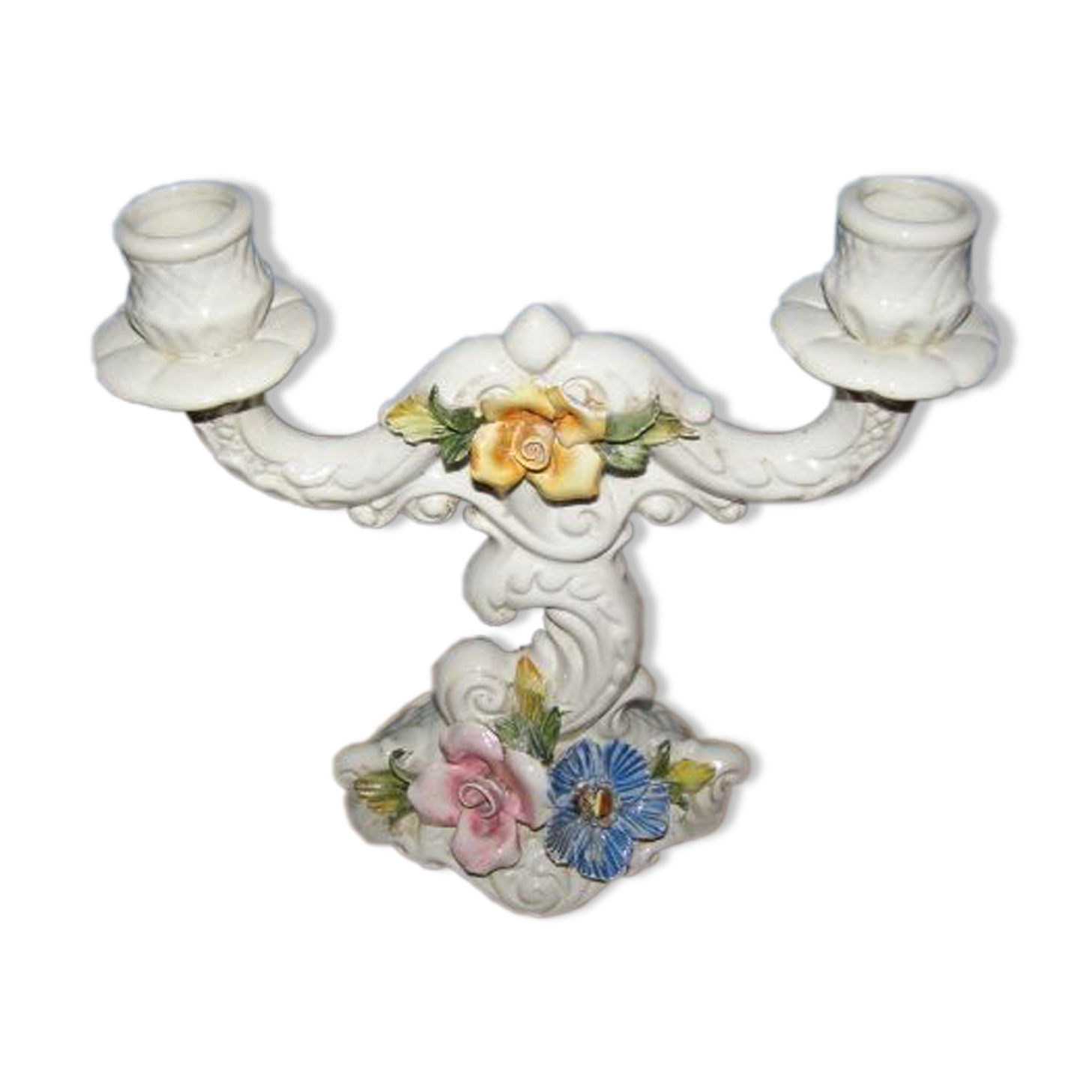 Old porcelain candle holder Capo Di Monte 2 branches