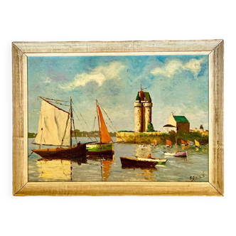 Large Antique French Nautical Original Oil Painting